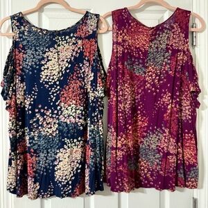 Lucky Brand Blue and Cream Ruffled Sleeveless Blouse